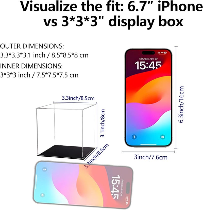 Evron Display Case for Collectibles Assemble Clear Acrylic Box Alternative Glass Case for Display Action Figures Home Storage & Organizing Toys (3x3x3 inch; 7.5x7.5x7.5 cm) - Image 2